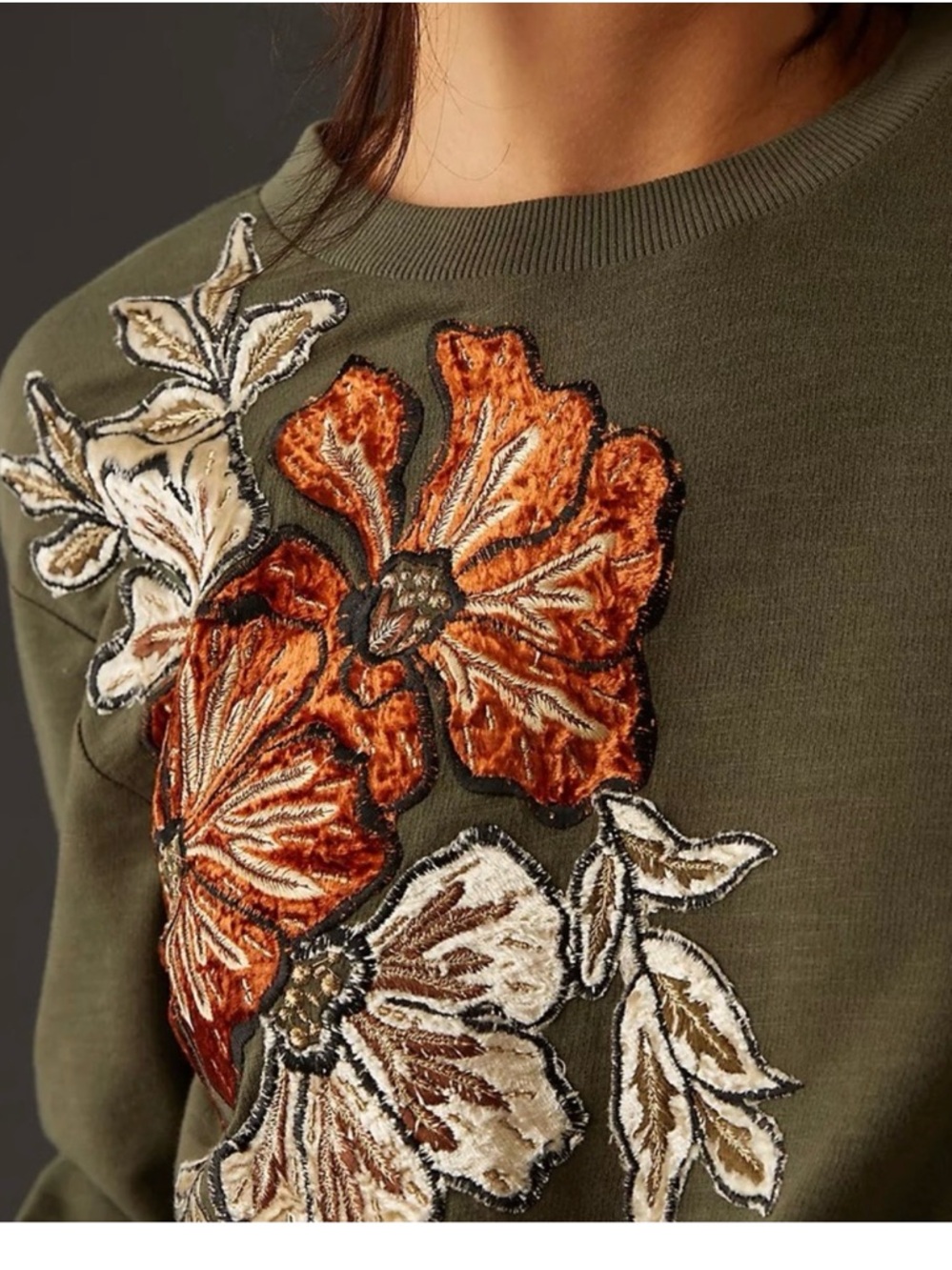 Anthropologie floral appliqué Moss cotton Embroidered Sweatshirt size XL - Picture 2 of 12
